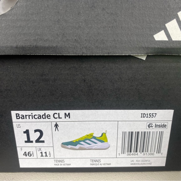 Adidas Barricade Clay Court Tennis Shoes Green White id1557 Men’s Sz 12 - Picture 8 of 9